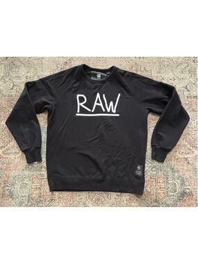 G-Star Raw Sweater Mens Sz Large Solid Black Raw Print